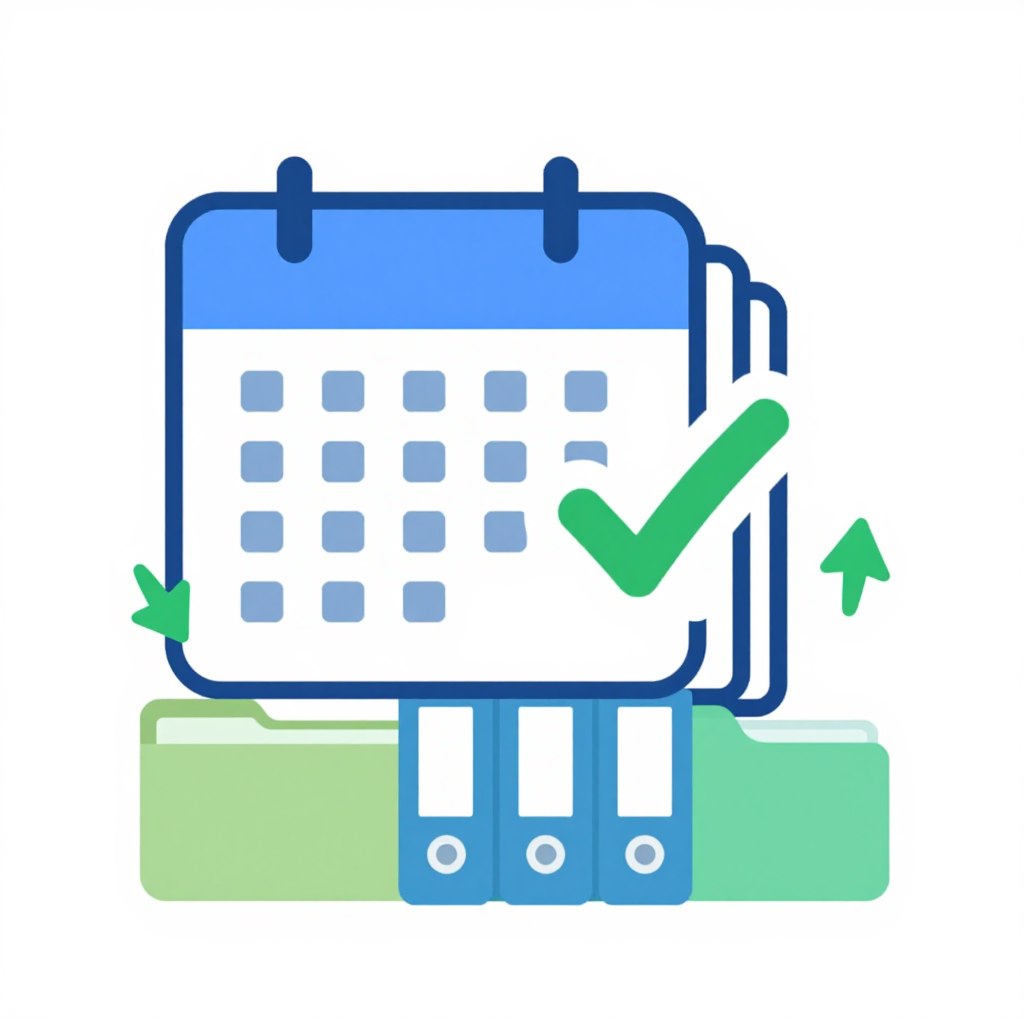 Administrative automation icon showing calendar and document management symbols
