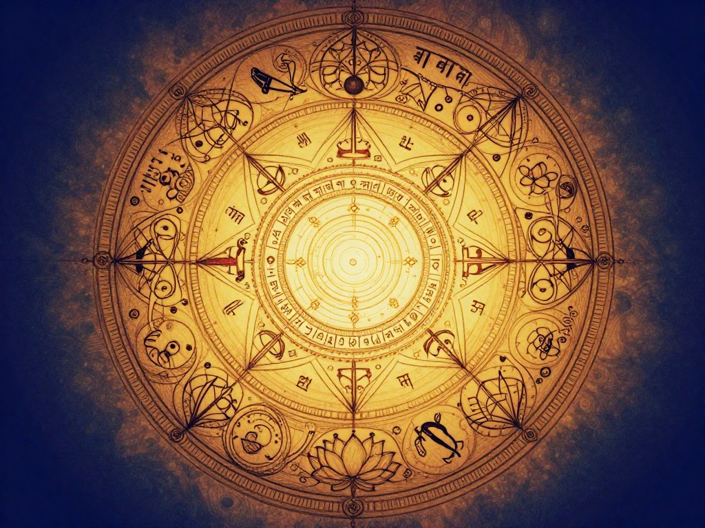 Ancient yoga breathwork symbols and sacred geometry patterns