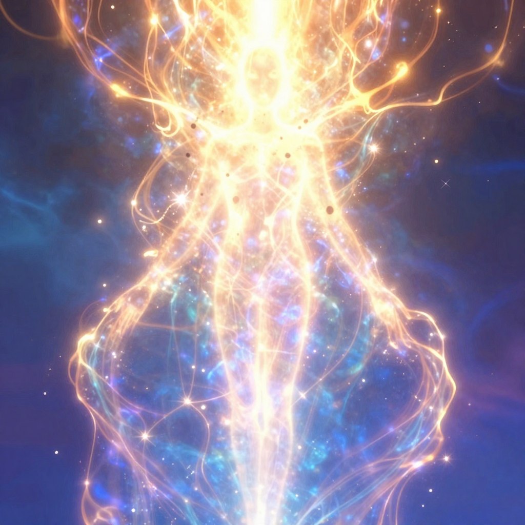 Artistic representation of energy body visualization with light clearing darkness