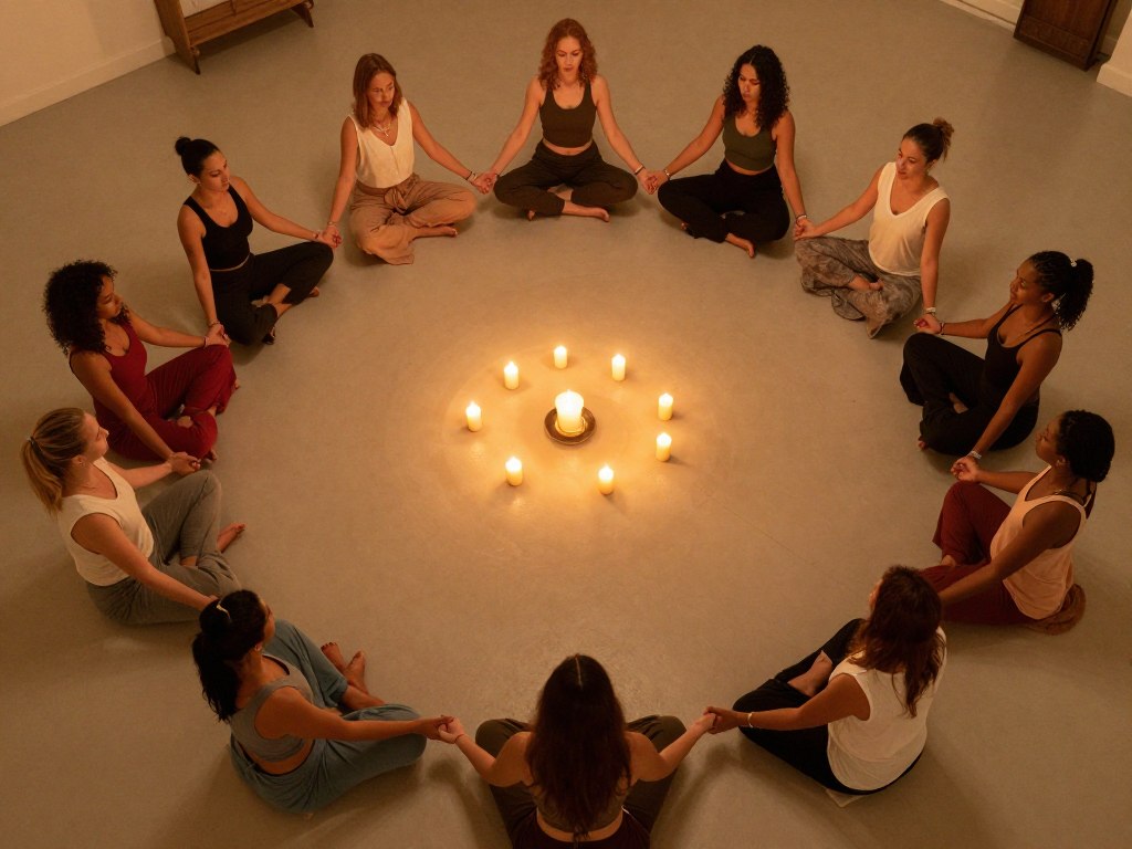 Circle of women in group breathwork session