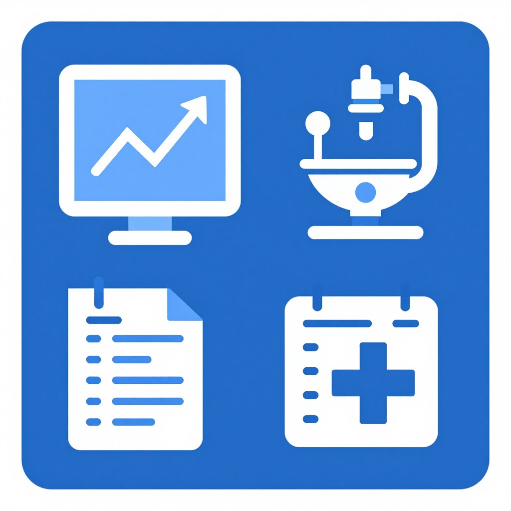 Clinical automation icon with medical chart and diagnostic tools symbols