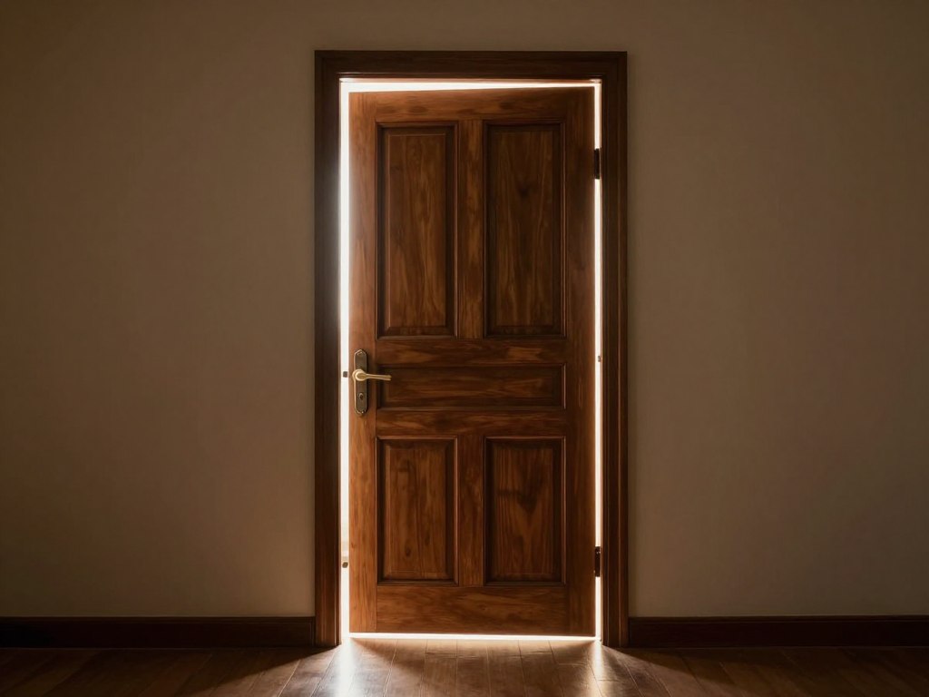 Closed door with light seeping underneath representing blocked opportunities for new love