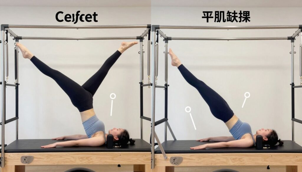 Comparison showing correct and incorrect Pilates form Comparison showing correct and incorrect Pilates form
