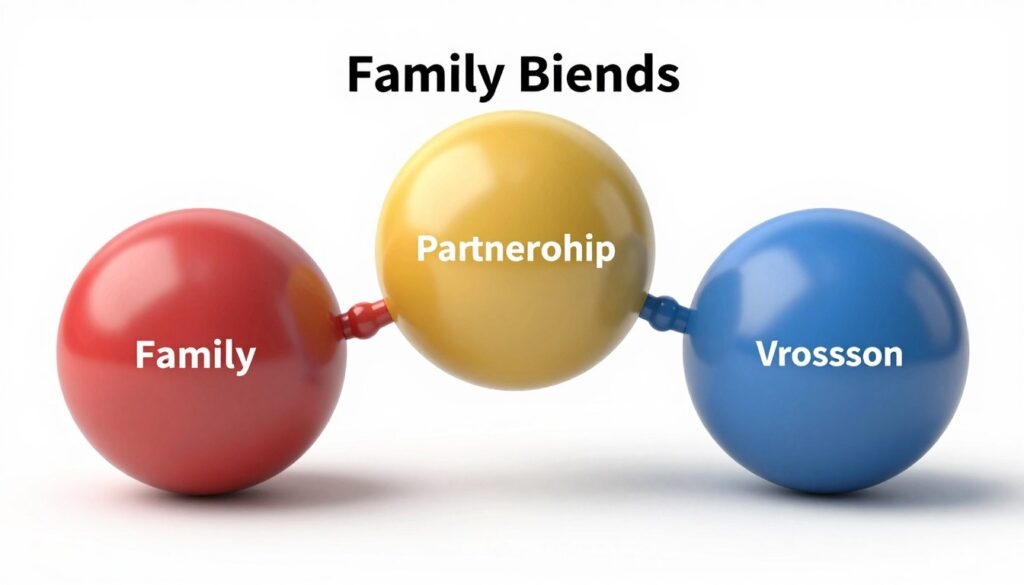 Different types of relationships represented symbolically showing family, romantic, and professional connections