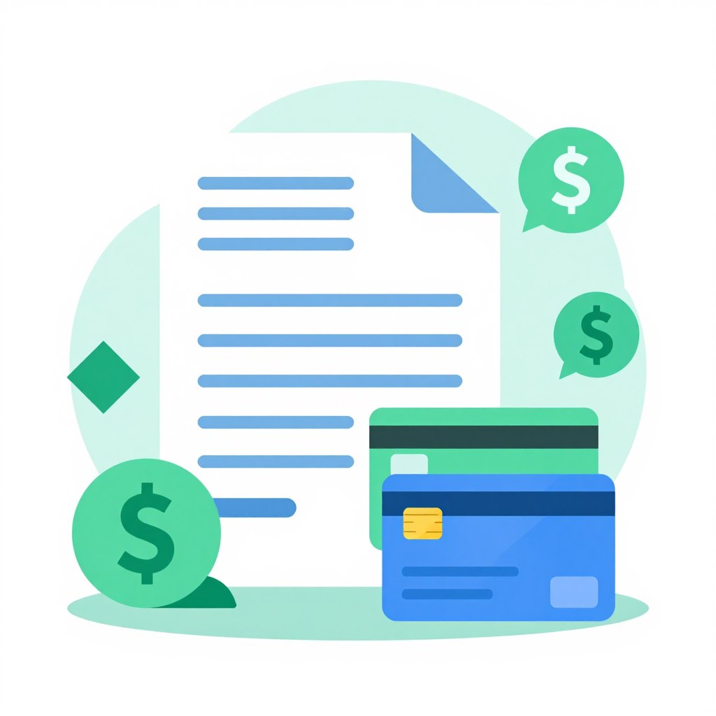 Financial automation icon showing billing statements and payment processing symbols