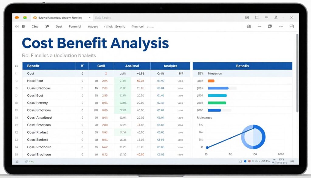 Financial planning spreadsheet showing healthcare automation cost-benefit analysis with projected ROI