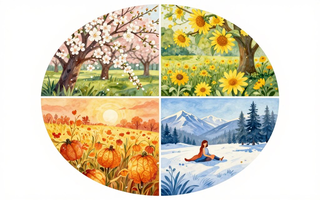 Four seasons representing cycles of feminine journey