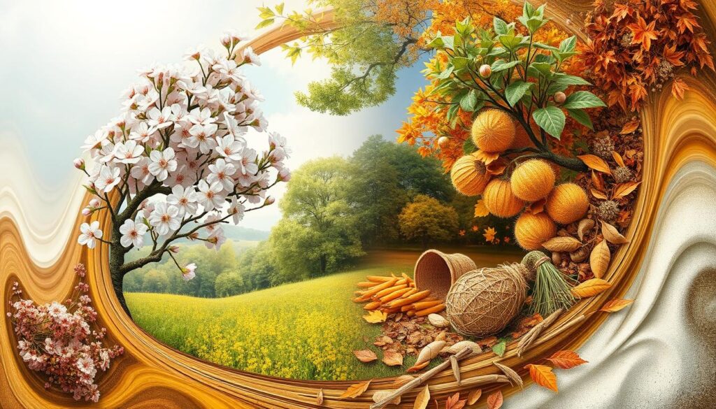 Four seasons representing natural cycles and energy changes Four seasons representing natural cycles and energy changes