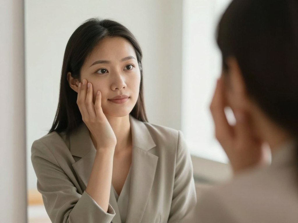 Mirror reflection showing person practicing self-compassion and self-forgiveness with warm gentle lighting