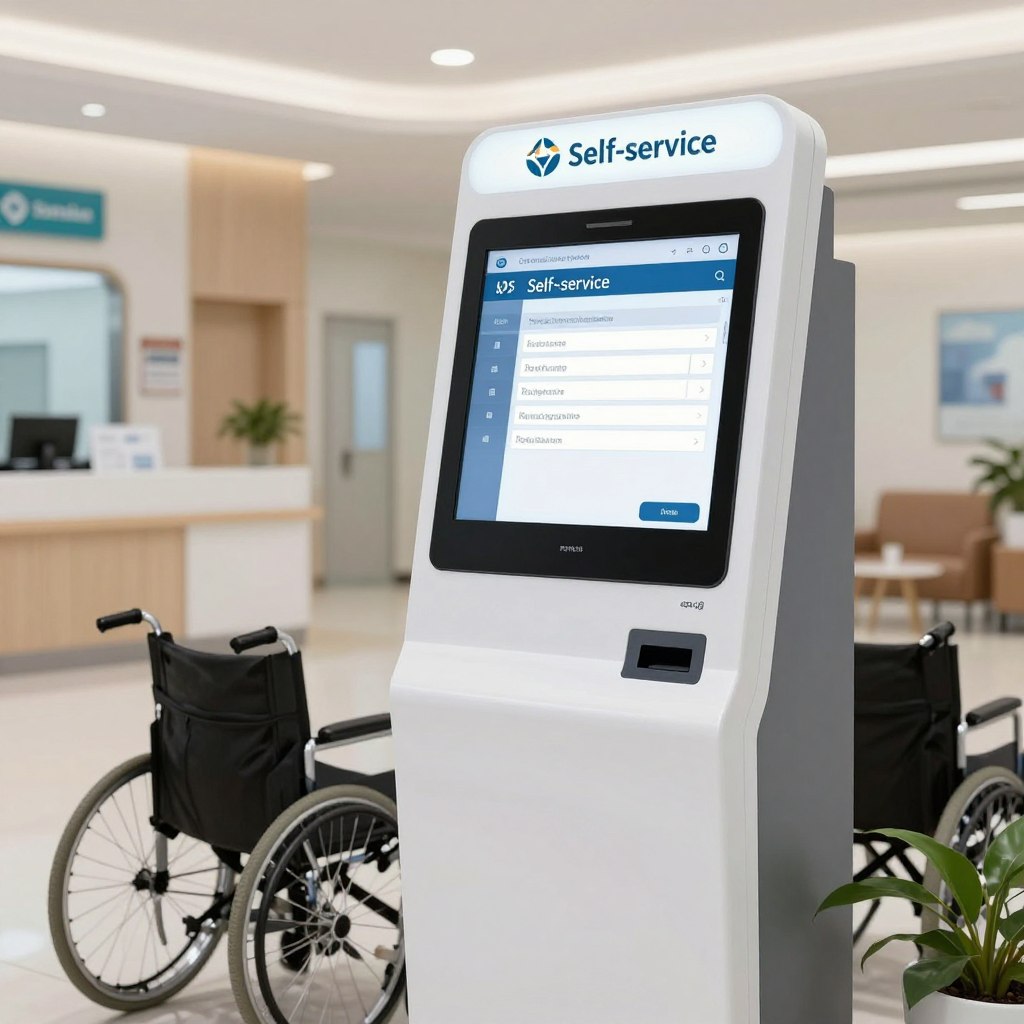 Patient self-service kiosk for automated check-in and registration