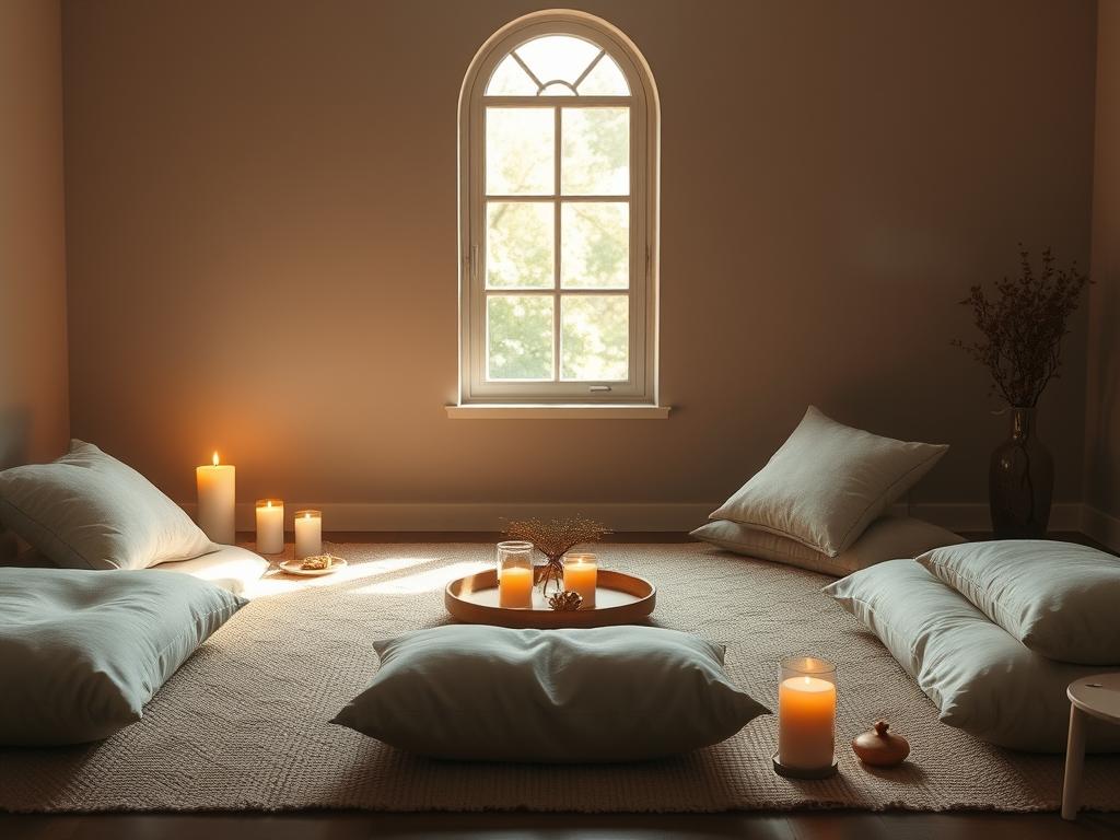 Peaceful meditation space for sacred feminine healing practice