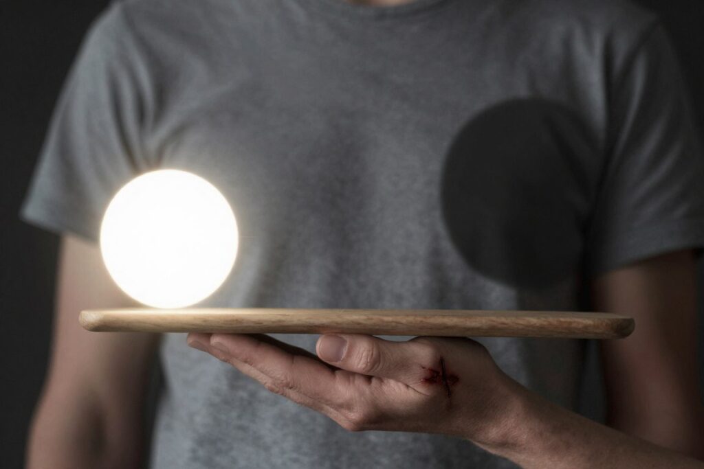 Person holding both light and shadow representing acceptance of complex forgiveness journey