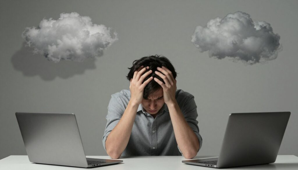 Person looking stressed with visual representation of mental fog and emotional burden