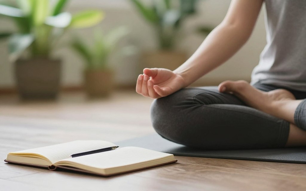 Person practicing meditation and journaling for forgiveness in peaceful contemplative setting