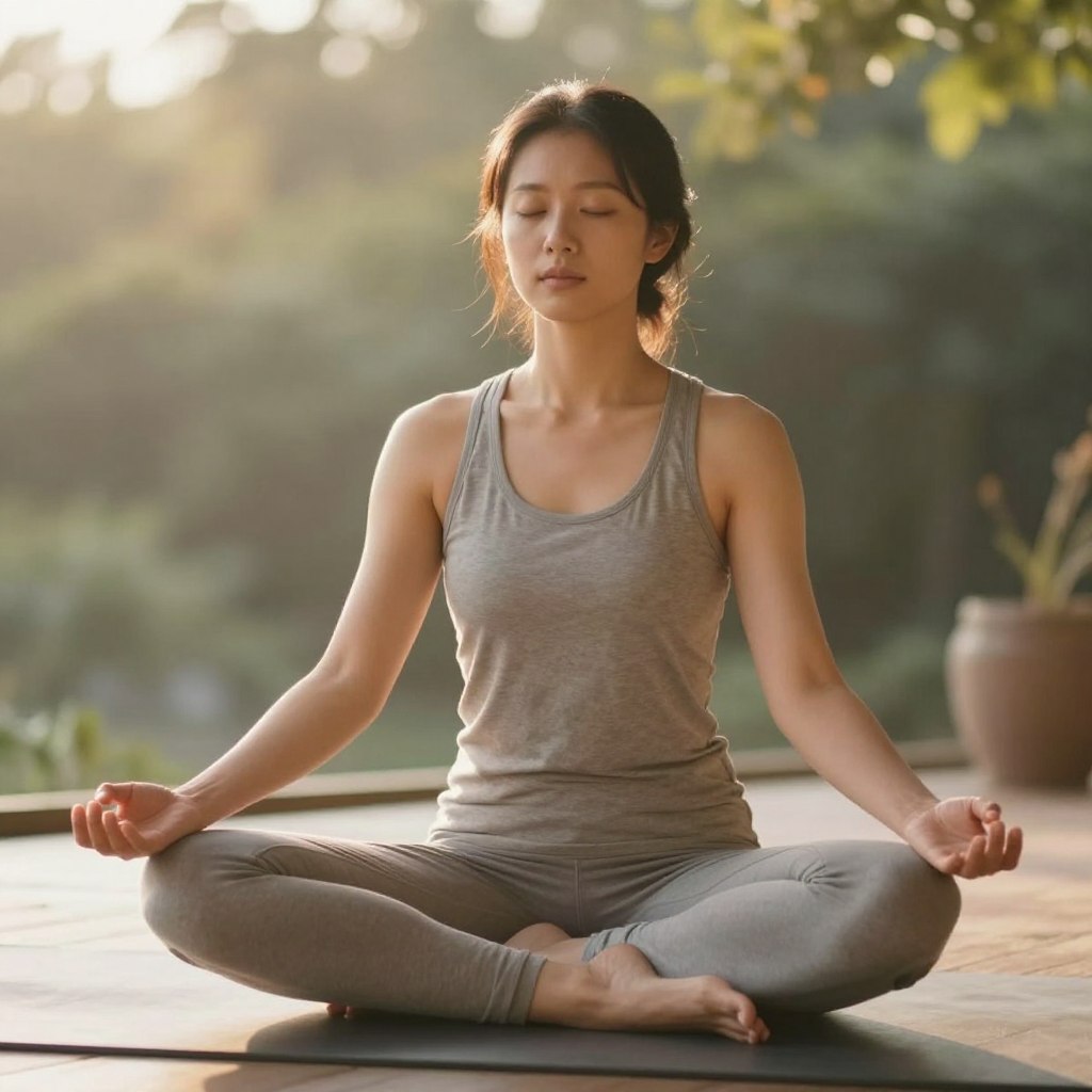 Person practicing yoga or meditation in peaceful setting representing self-love