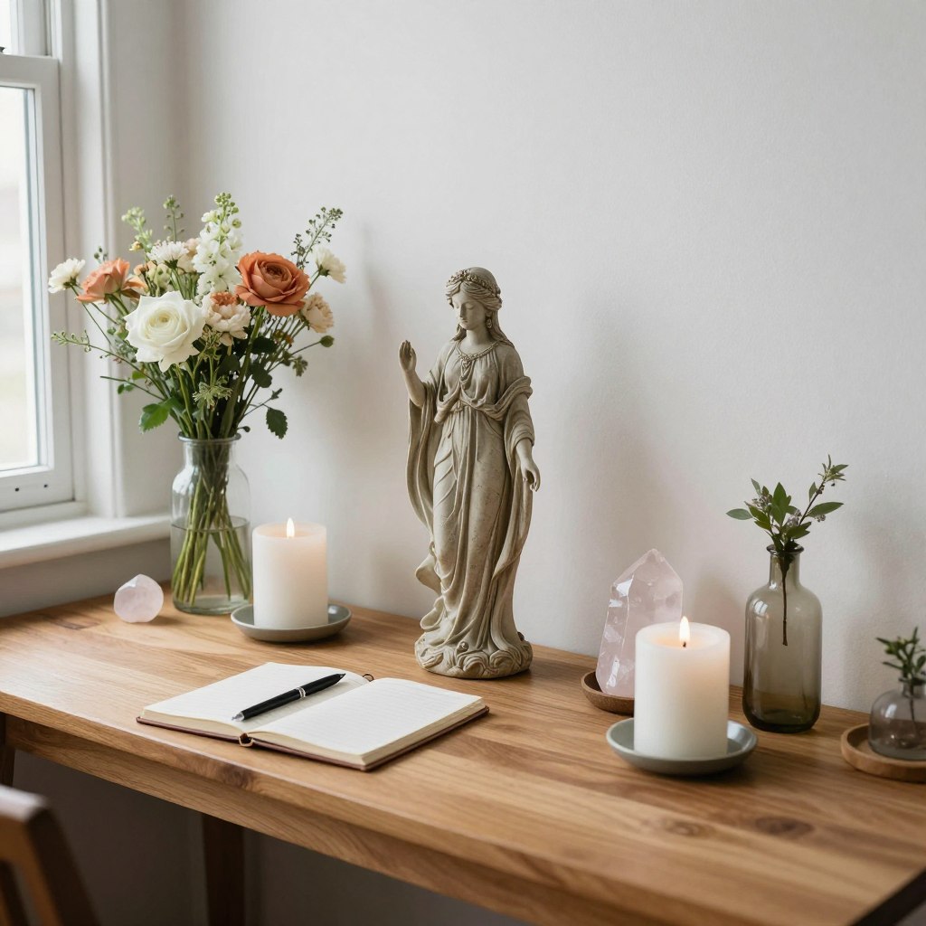 Simple sacred altar space for feminine spiritual practice