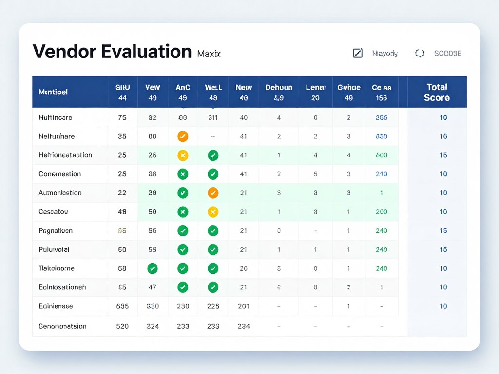 Vendor comparison scorecard showing evaluation criteria and ratings for different automation solutions