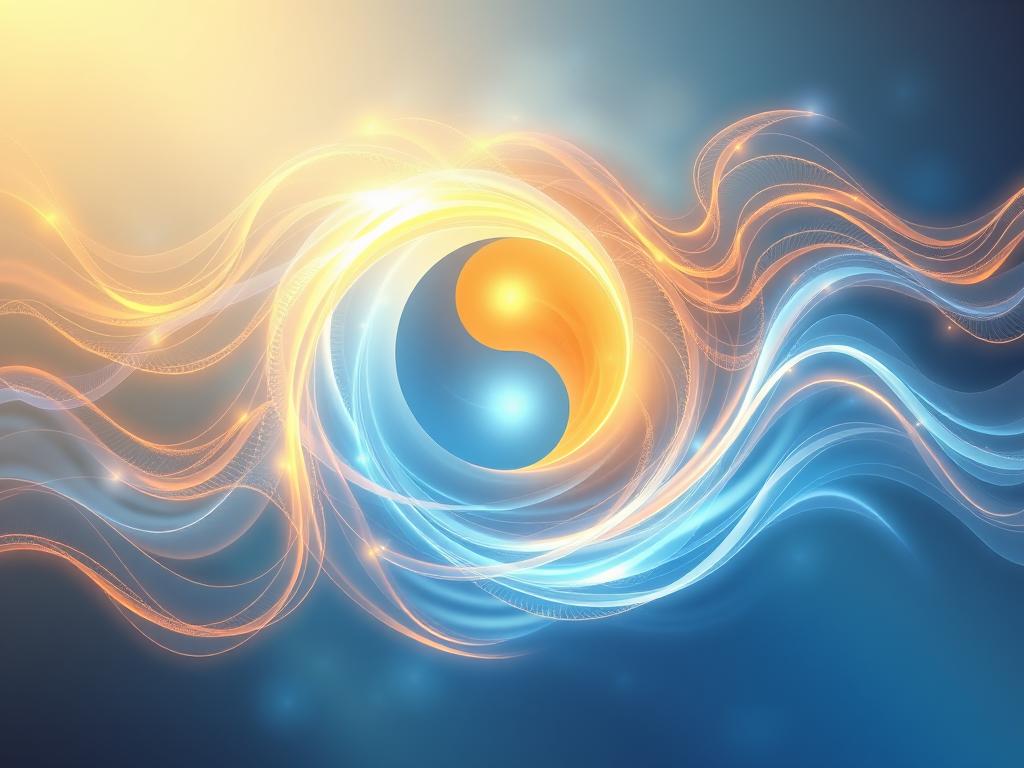 Visual representation of masculine and feminine energy balance with yin yang symbolism Visual representation of masculine and feminine energy balance with yin yang symbolism