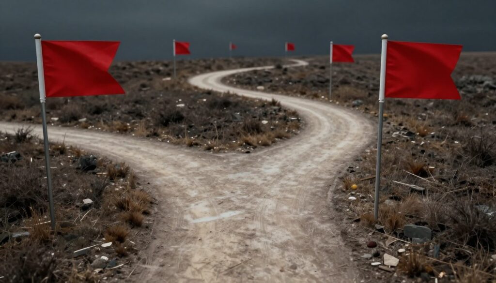 Warning signs or red flags on path representing relationship warning signs