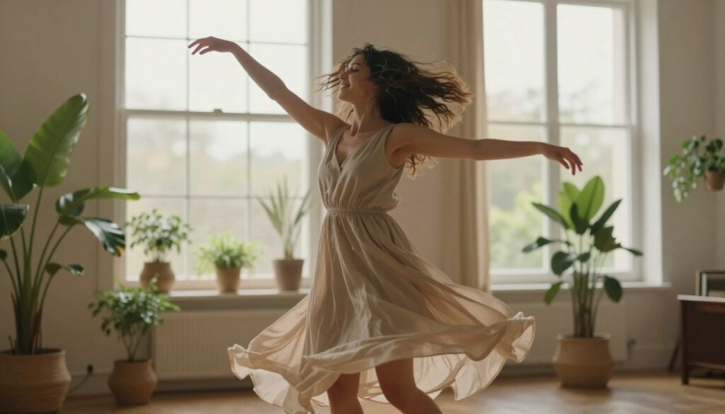 Woman engaging in emotional healing through expressive movement