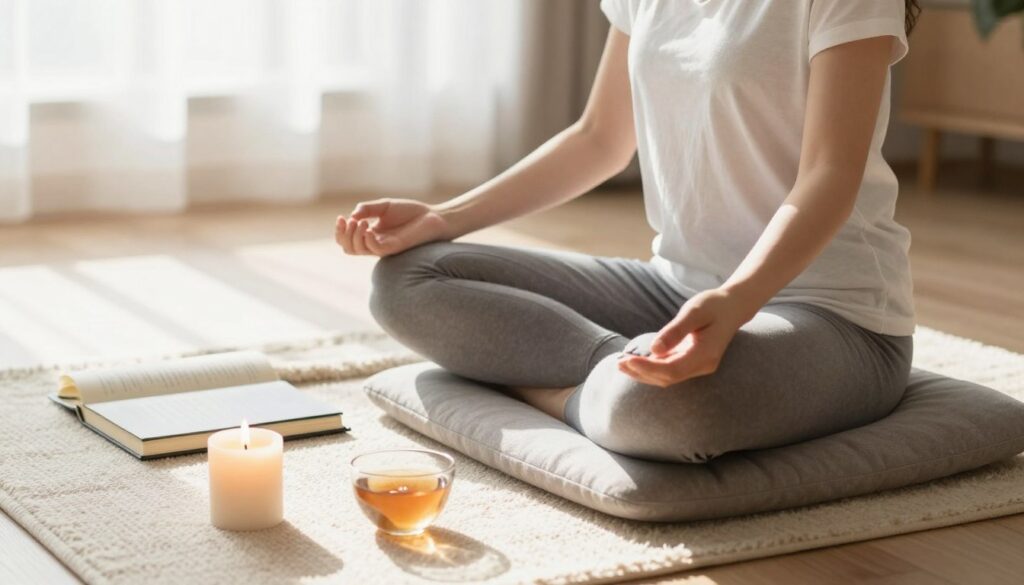 Woman establishing morning sacred breath routine
