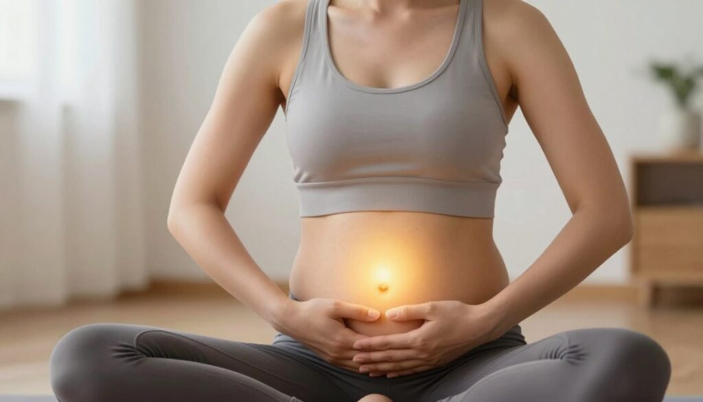 Woman practicing womb breathing meditation technique