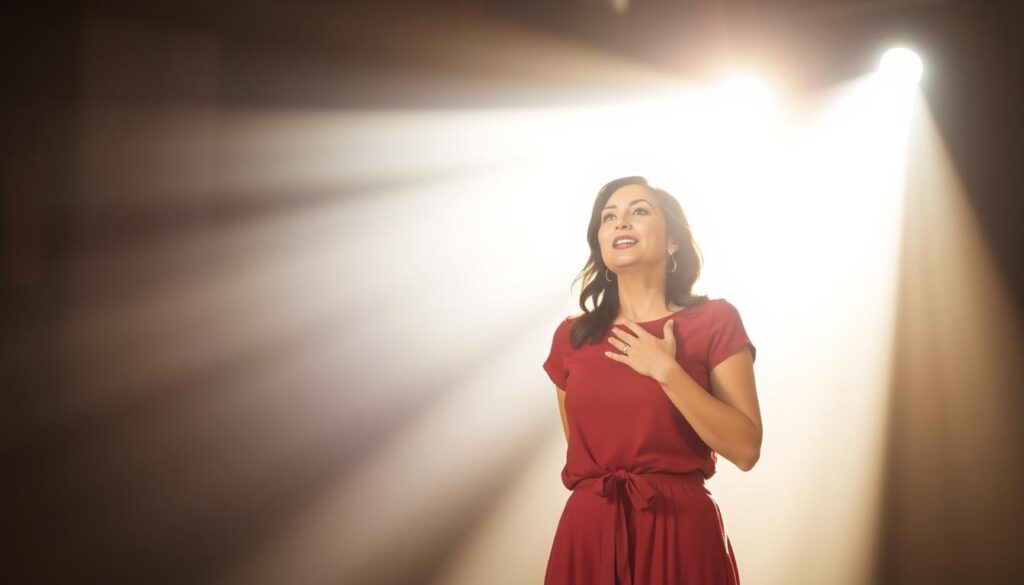Woman reclaiming her voice through sacred feminine healing practices