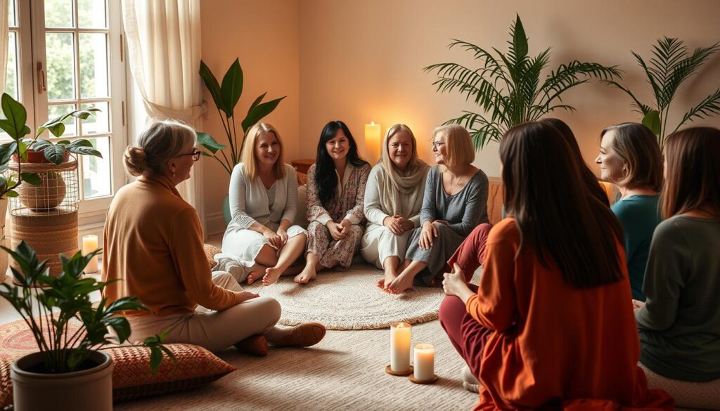 Women's circle gathering for spiritual support and community Women's circle gathering for spiritual support and community