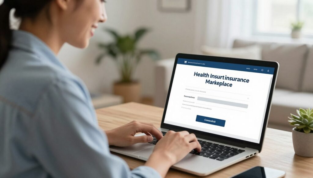 confident person completing health insurance marketplace enrollment successfully