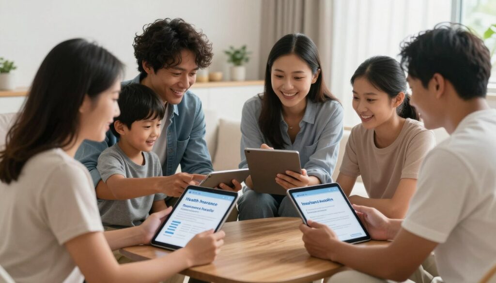 diverse families reviewing health insurance marketplace benefits together
