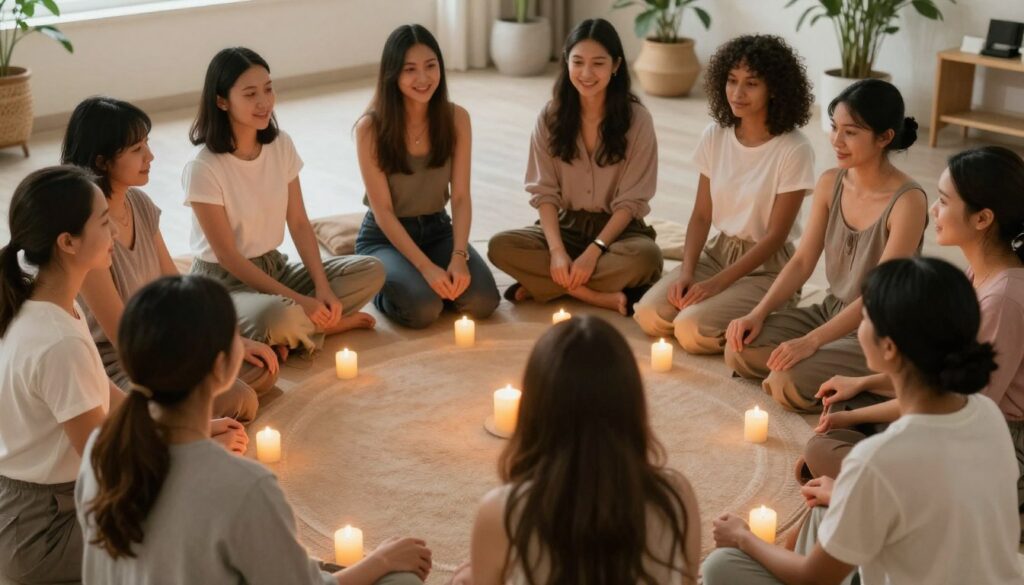 healing circle of women supporting each other in feminine healing journey