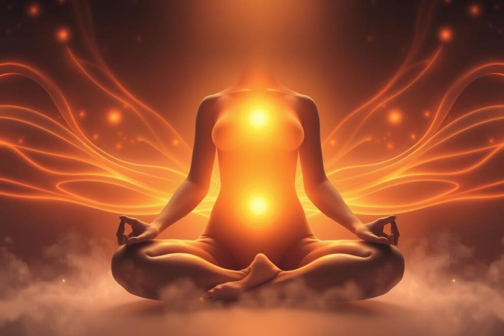 healing light radiating from womb space during meditation