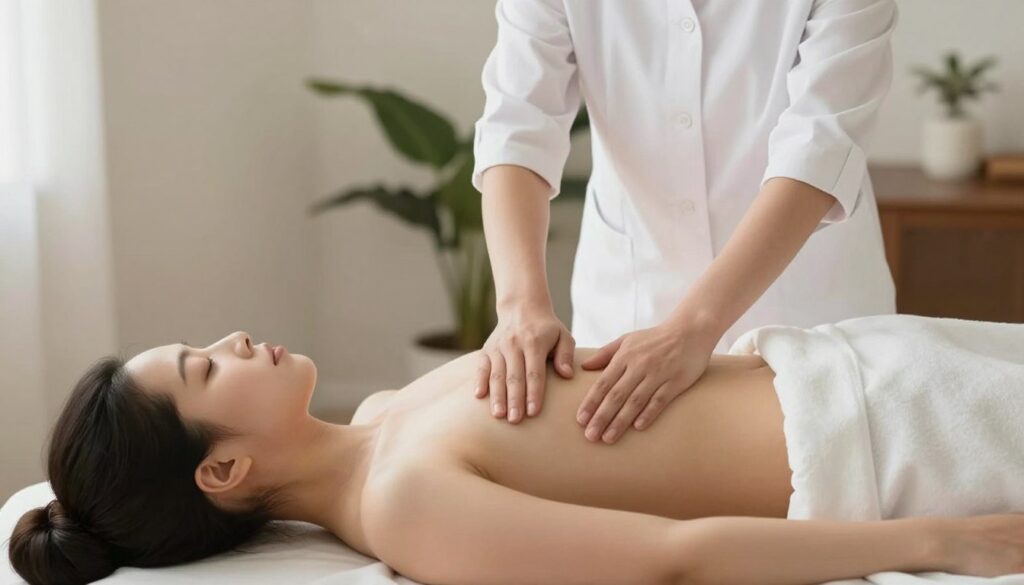 healing practitioner working with client in womb healing session