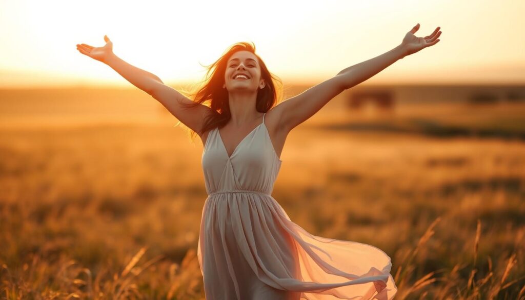 joyful woman expressing freedom and transformation