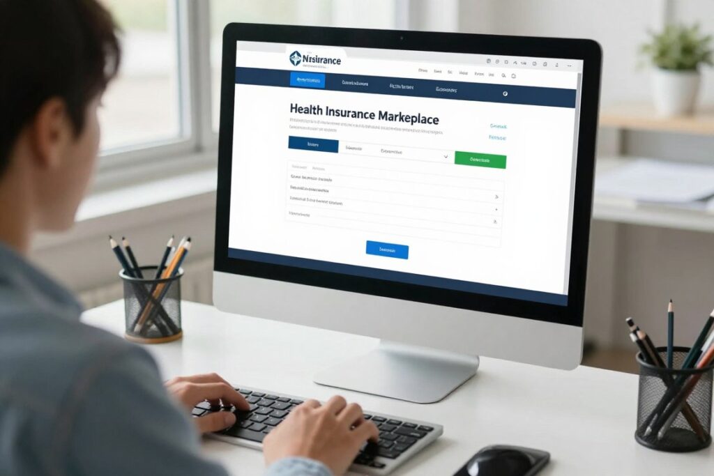 person using health marketplace website on computer screen