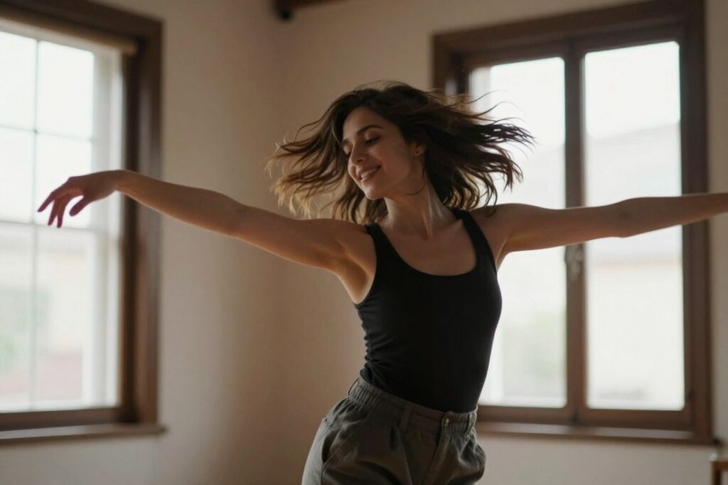 woman dancing freely to reconnect with feminine essence and body wisdom
