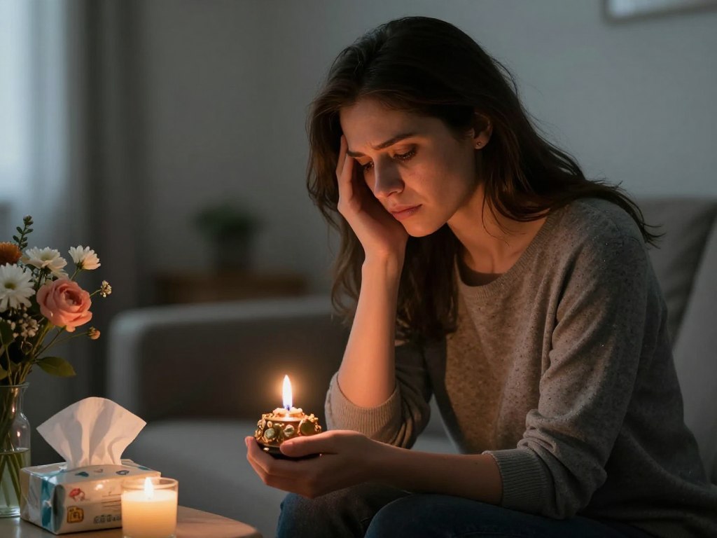 woman grieving and healing after pregnancy loss with supportive ritual