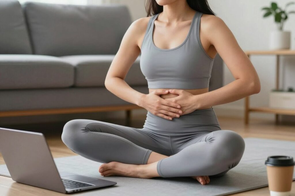 woman incorporating brief womb healing practice into busy daily routine