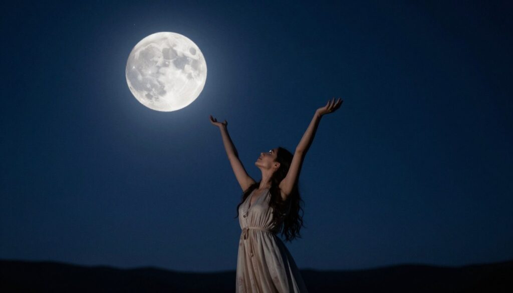 woman practicing moon ritual for womb healing under full moon