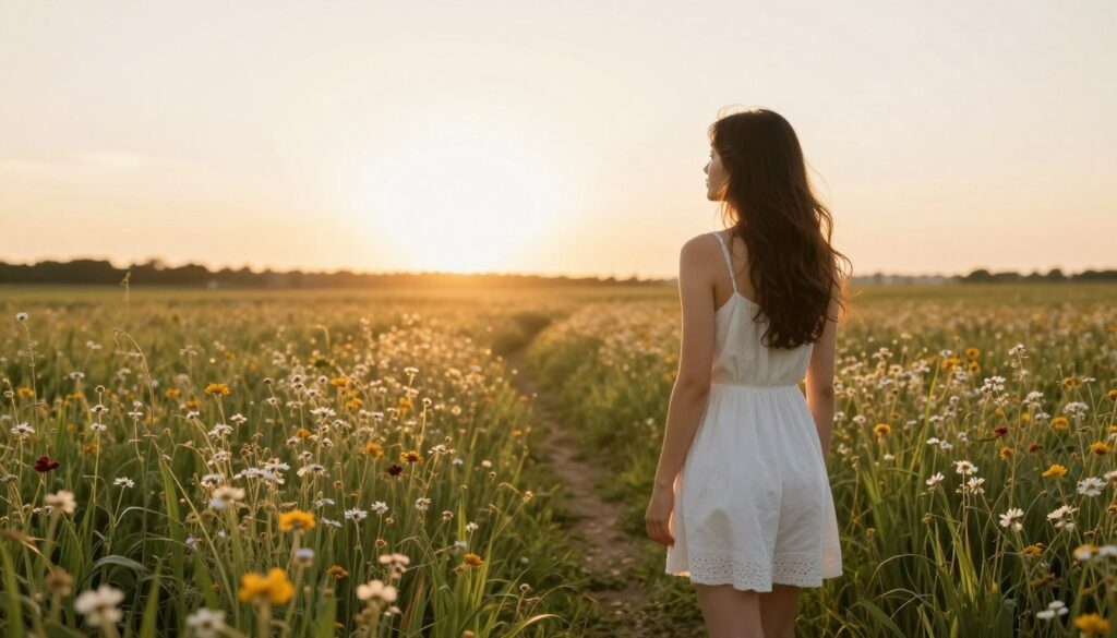 woman standing in peaceful landscape symbolizing ongoing emotional healing journey