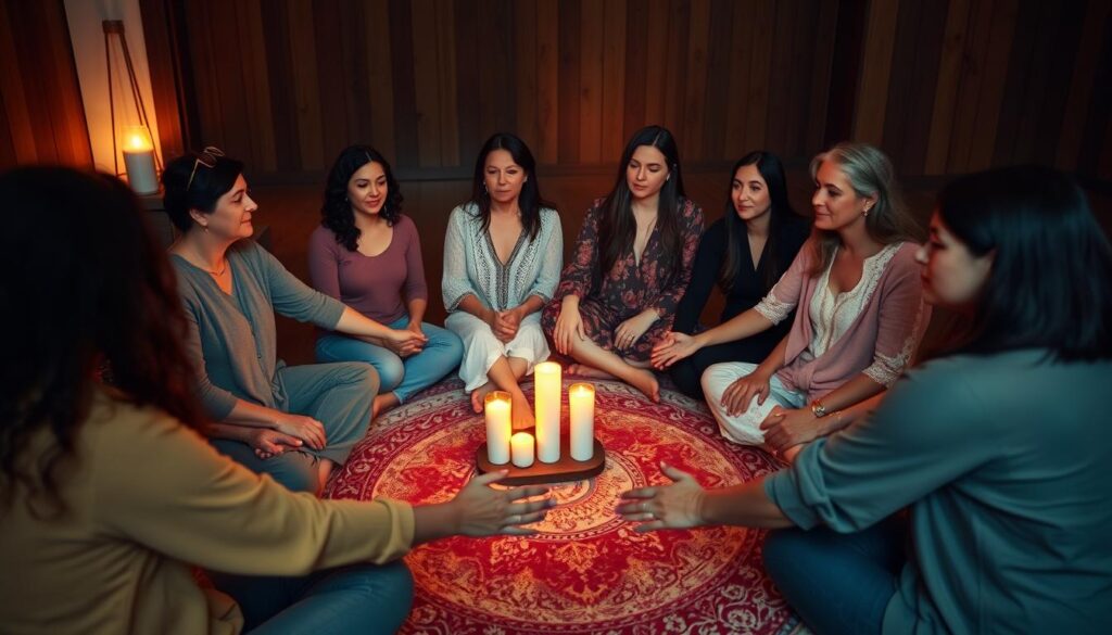 women's healing circle gathering in sacred space